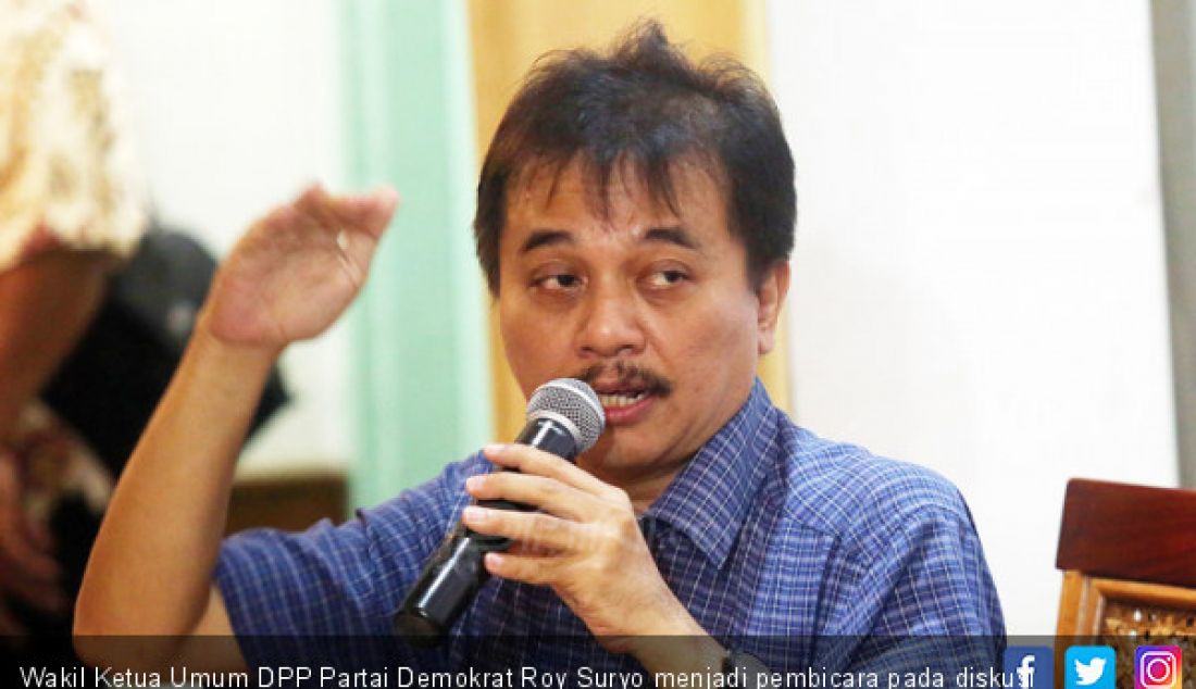 Wakil Ketua Umum DPP Partai Demokrat Roy Suryo menjadi pembicara pada diskusi Colak Colek Caleg, Jakarta, Sabtu (21/7). - JPNN.com