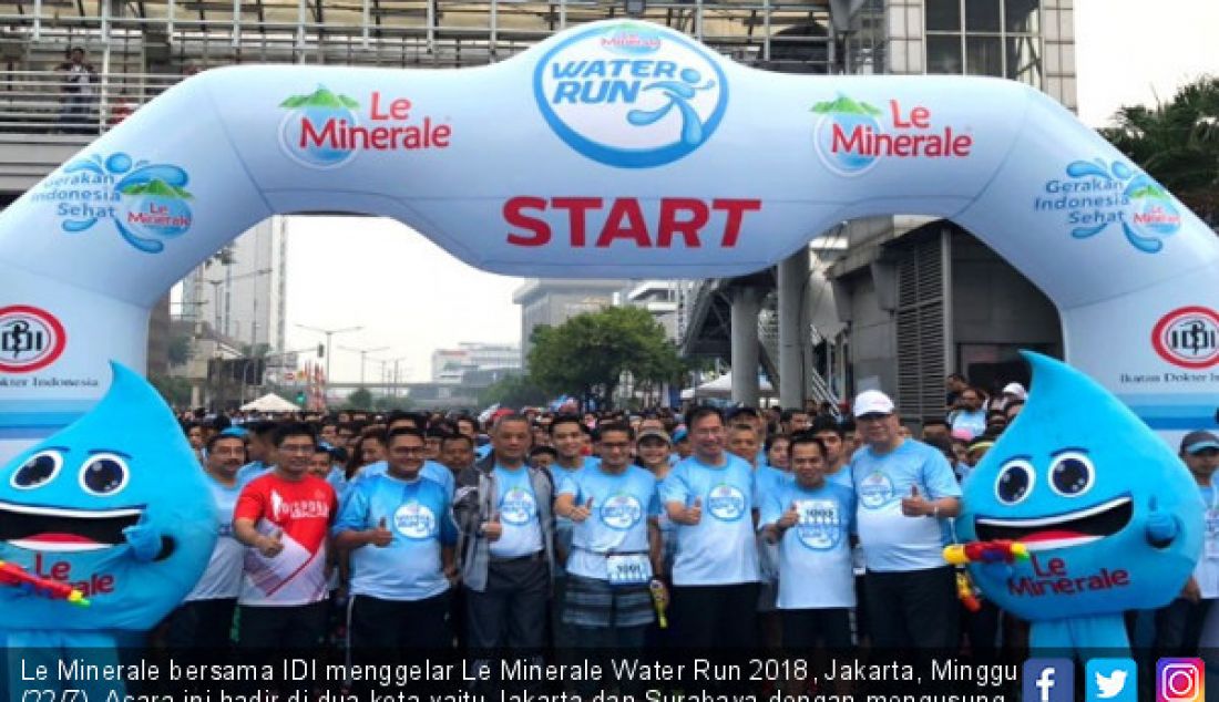 Le Minerale bersama IDI menggelar Le Minerale Water Run 2018, Jakarta, Minggu (22/7). Acara ini hadir di dua kota yaitu Jakarta dan Surabaya dengan mengusung tema move right, eat right dan drink right. - JPNN.com