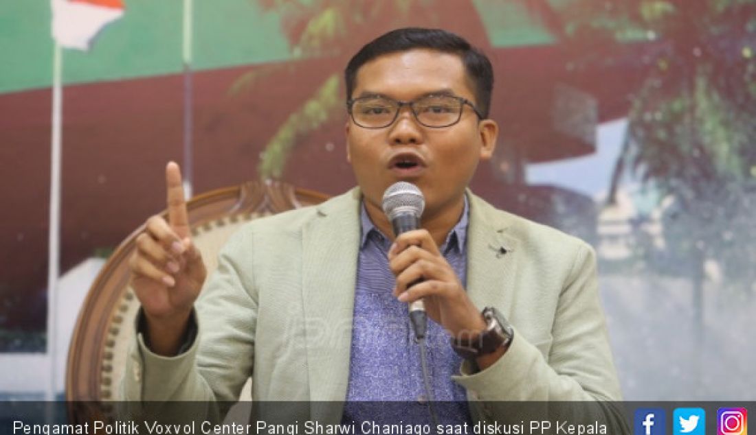 Pengamat Politik Voxvol Center Pangi Sharwi Chaniago saat diskusi PP Kepala Daerah Nyapres Apakah Sampai di MA?, Jakarta, Kamis (26/7). - JPNN.com