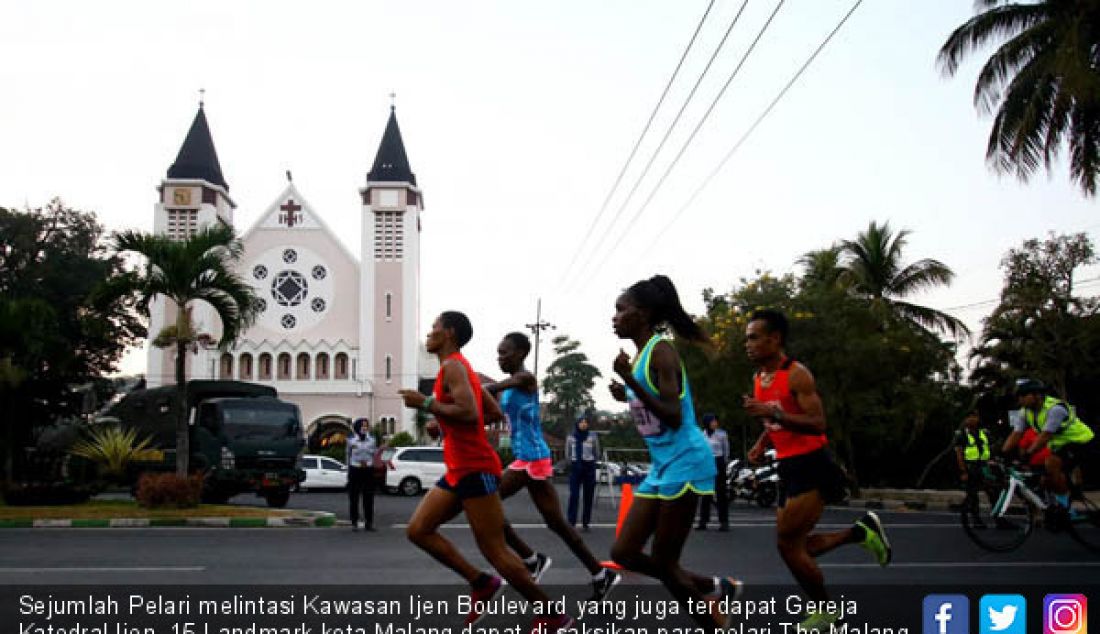 Sejumlah Pelari melintasi Kawasan Ijen Boulevard yang juga terdapat Gereja Katedral Ijen. 15 Landmark kota Malang dapat di saksikan para pelari The Malang Marathon pertama ini. - JPNN.com