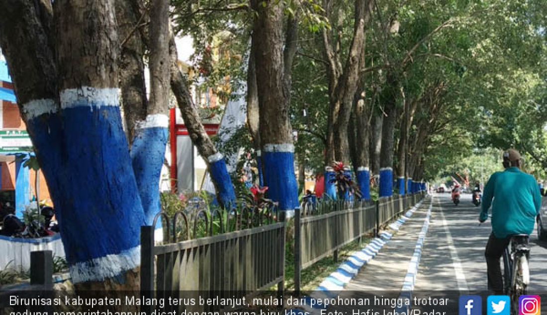 Birunisasi kabupaten Malang terus berlanjut, mulai dari pepohonan hingga trotoar gedung pemerintahanpun dicat dengan warna biru khas. - JPNN.com