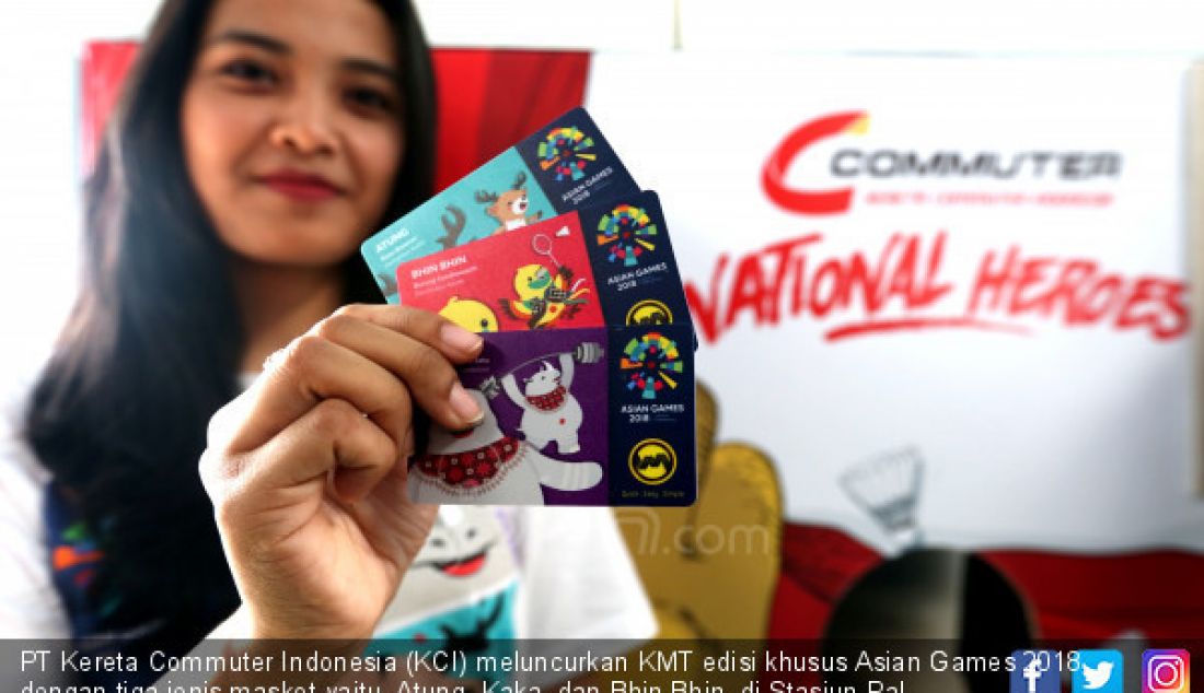 PT Kereta Commuter Indonesia (KCI) meluncurkan KMT edisi khusus Asian Games 2018 dengan tiga jenis maskot yaitu, Atung, Kaka, dan Bhin Bhin, di Stasiun Pal Merah, Jakarta, Jumat (17/8). - JPNN.com