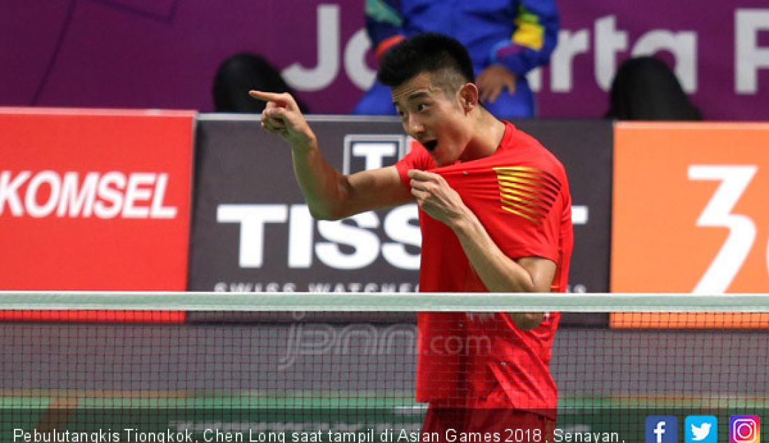 Pebulutangkis Tiongkok, Chen Long saat tampil di Asian Games 2018, Senayan, Jakarta (22/8). - JPNN.com