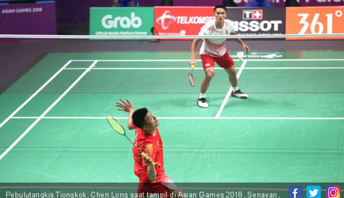 Pebulutangkis Tiongkok, Chen Long saat tampil di Asian Games 2018, Senayan, Jakarta (22/8). - JPNN.com