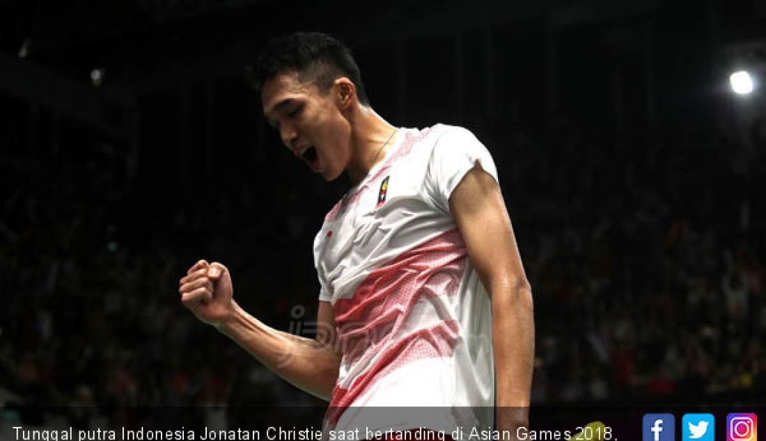 Tunggal putra Indonesia Jonatan Christie saat bertanding di Asian Games 2018, Jakarta, Minggu (26/8). - JPNN.com