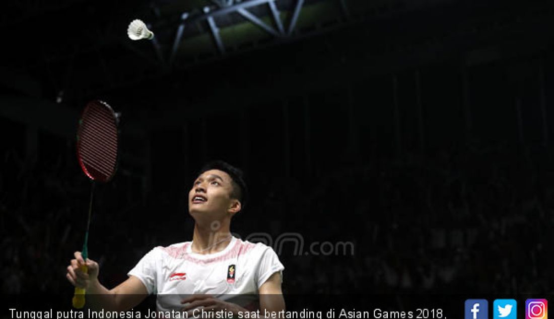 Tunggal putra Indonesia Jonatan Christie saat bertanding di Asian Games 2018, Jakarta, Minggu (26/8). - JPNN.com