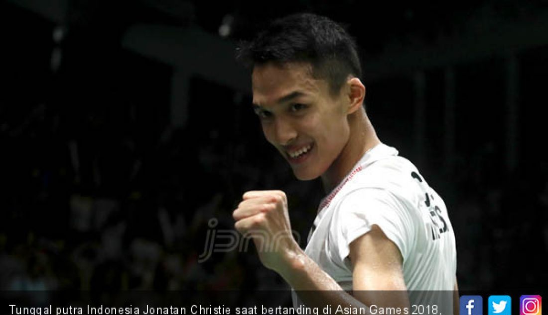 Tunggal putra Indonesia Jonatan Christie saat bertanding di Asian Games 2018, Jakarta, Minggu (26/8). - JPNN.com