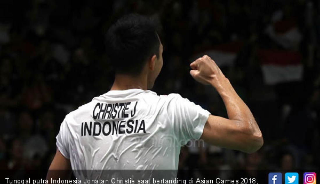 Tunggal putra Indonesia Jonatan Christie saat bertanding di Asian Games 2018, Jakarta, Minggu (26/8). - JPNN.com