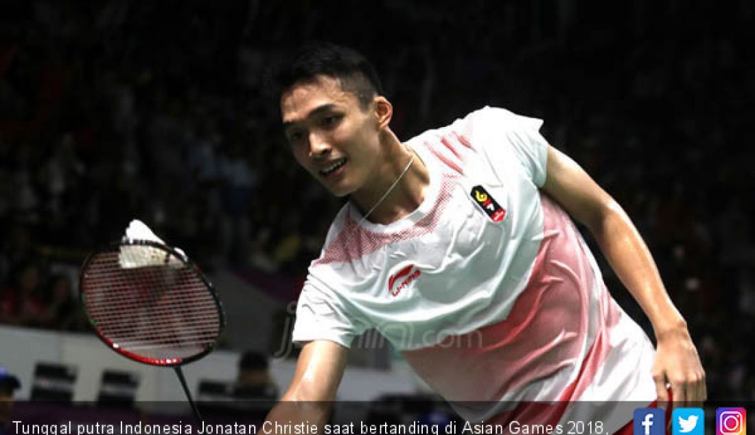 Tunggal putra Indonesia Jonatan Christie saat bertanding di Asian Games 2018, Jakarta, Minggu (26/8). - JPNN.com