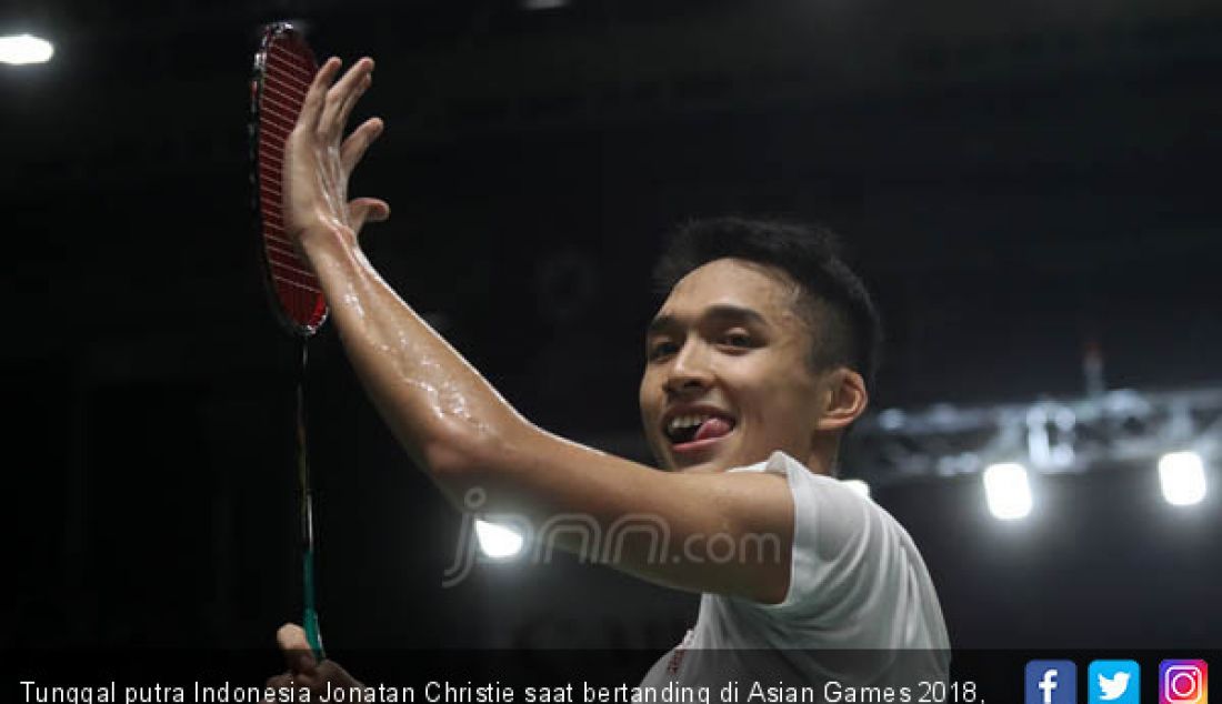 Tunggal putra Indonesia Jonatan Christie saat bertanding di Asian Games 2018, Jakarta, Minggu (26/8). - JPNN.com