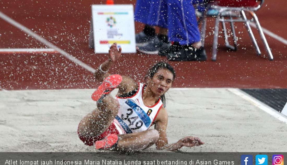 Atlet lompat jauh Indonesia Maria Natalia Londa saat bertanding di Asian Games 2018, Jakarta, Senin (27/8). - JPNN.com