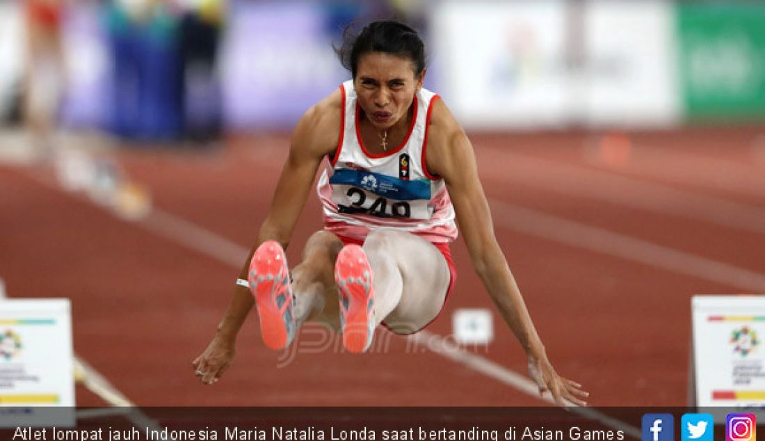 Atlet lompat jauh Indonesia Maria Natalia Londa saat bertanding di Asian Games 2018, Jakarta, Senin (27/8). - JPNN.com