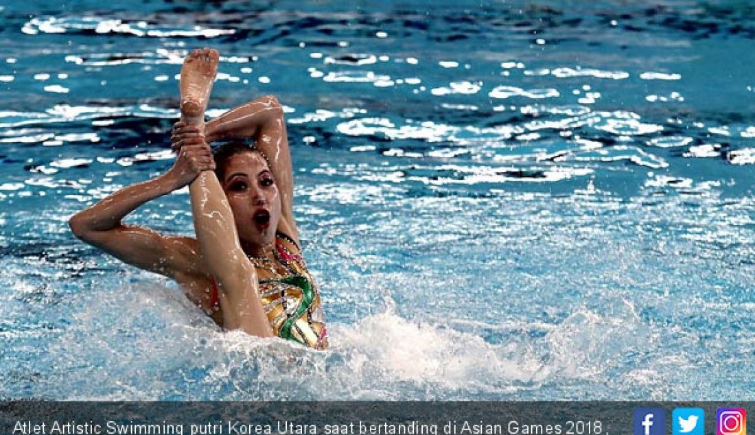 Atlet Artistic Swimming putri Korea Utara saat bertanding di Asian Games 2018, Jakarta, Rabu (29/8). - JPNN.com