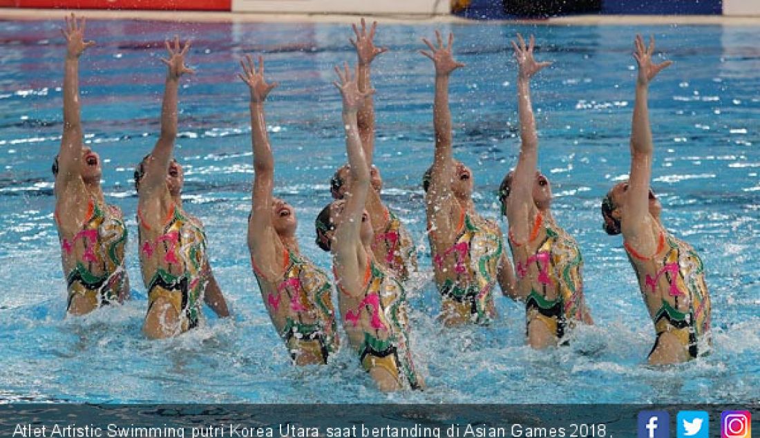 Atlet Artistic Swimming putri Korea Utara saat bertanding di Asian Games 2018, Jakarta, Rabu (29/8). - JPNN.com