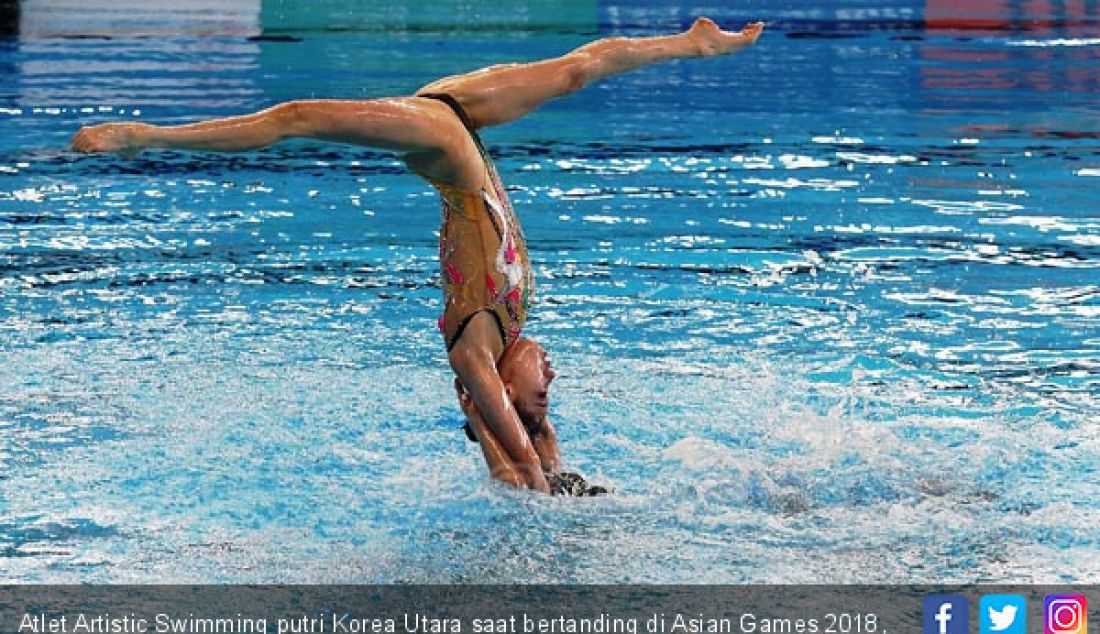 Atlet Artistic Swimming putri Korea Utara saat bertanding di Asian Games 2018, Jakarta, Rabu (29/8). - JPNN.com