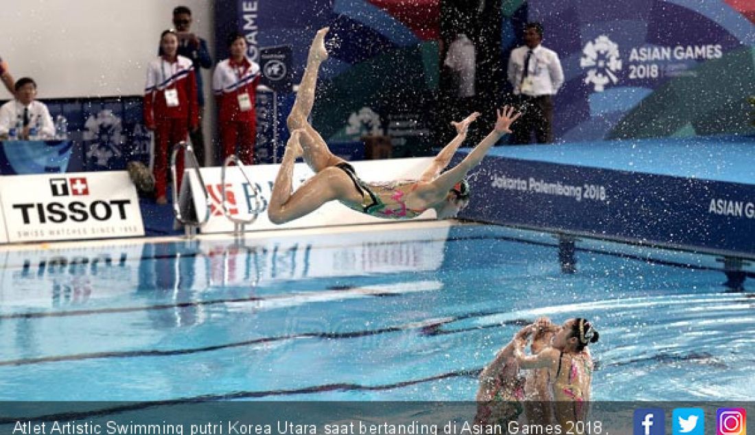 Atlet Artistic Swimming putri Korea Utara saat bertanding di Asian Games 2018, Jakarta, Rabu (29/8). - JPNN.com