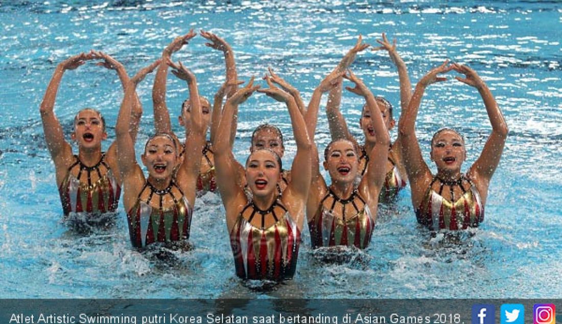 Atlet Artistic Swimming putri Korea Selatan saat bertanding di Asian Games 2018, Jakarta, Rabu (29/8). - JPNN.com