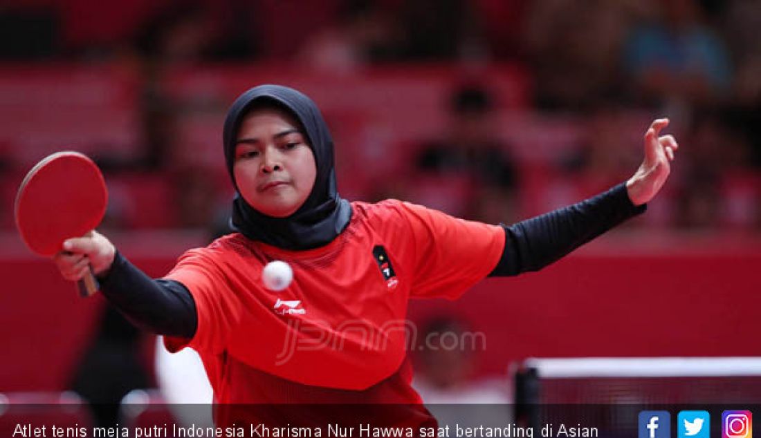 Atlet tenis meja putri Indonesia Kharisma Nur Hawwa saat bertanding di Asian Games 2018, Jakarta, Kamis (30/8). - JPNN.com