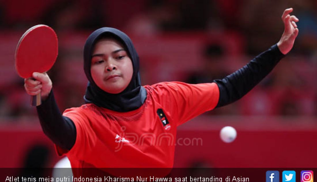 Atlet tenis meja putri Indonesia Kharisma Nur Hawwa saat bertanding di Asian Games 2018, Jakarta, Kamis (30/8). - JPNN.com