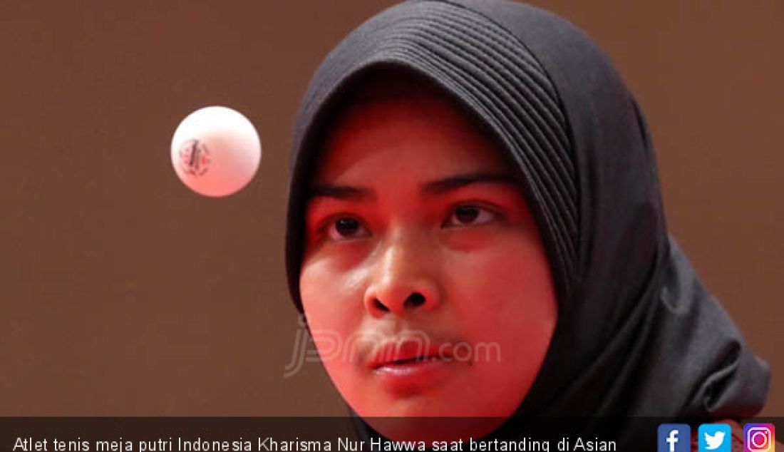 Atlet tenis meja putri Indonesia Kharisma Nur Hawwa saat bertanding di Asian Games 2018, Jakarta, Kamis (30/8). - JPNN.com