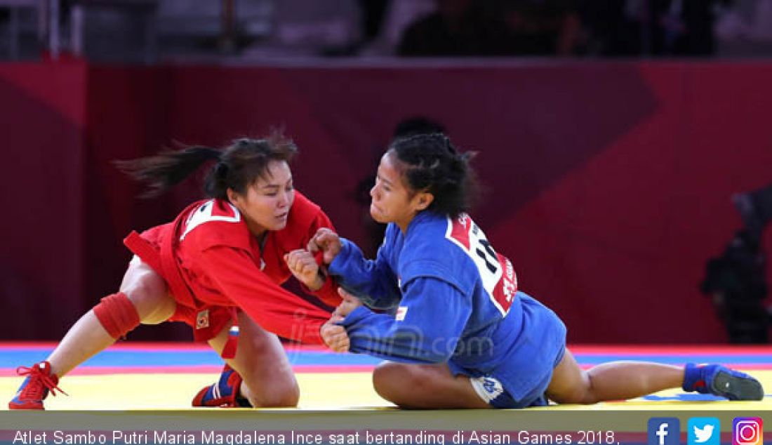 Atlet Sambo Putri Maria Magdalena Ince saat bertanding di Asian Games 2018, Jakarta, Jumat (31/8). - JPNN.com