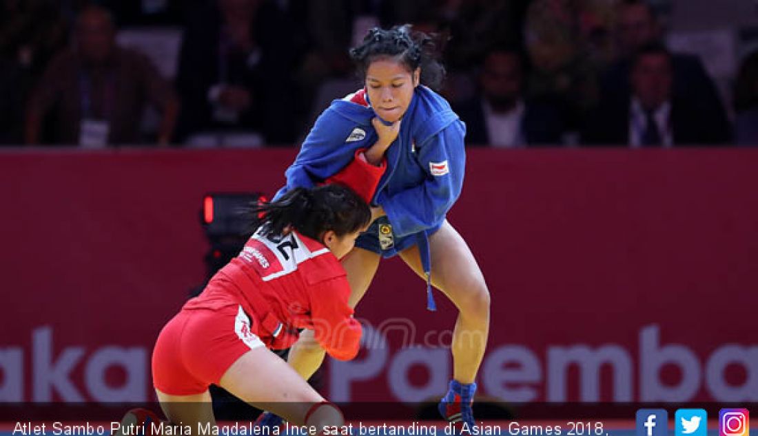 Atlet Sambo Putri Maria Magdalena Ince saat bertanding di Asian Games 2018, Jakarta, Jumat (31/8). - JPNN.com