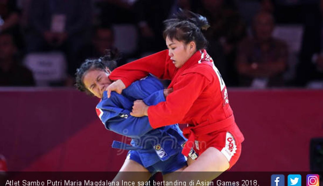 Atlet Sambo Putri Maria Magdalena Ince saat bertanding di Asian Games 2018, Jakarta, Jumat (31/8). - JPNN.com