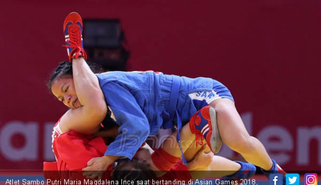 Atlet Sambo Putri Maria Magdalena Ince saat bertanding di Asian Games 2018, Jakarta, Jumat (31/8). - JPNN.com