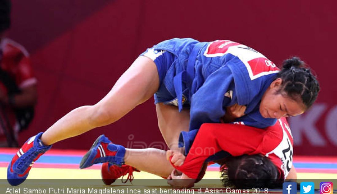 Atlet Sambo Putri Maria Magdalena Ince saat bertanding di Asian Games 2018, Jakarta, Jumat (31/8). - JPNN.com