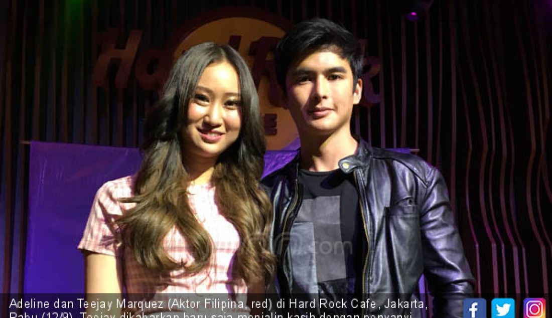 Adeline dan Teejay Marquez (Aktor Filipina, red) di Hard Rock Cafe, Jakarta, Rabu (12/9). Teejay dikabarkan baru saja menjalin kasih dengan penyanyi pendatang baru, Adeline. - JPNN.com