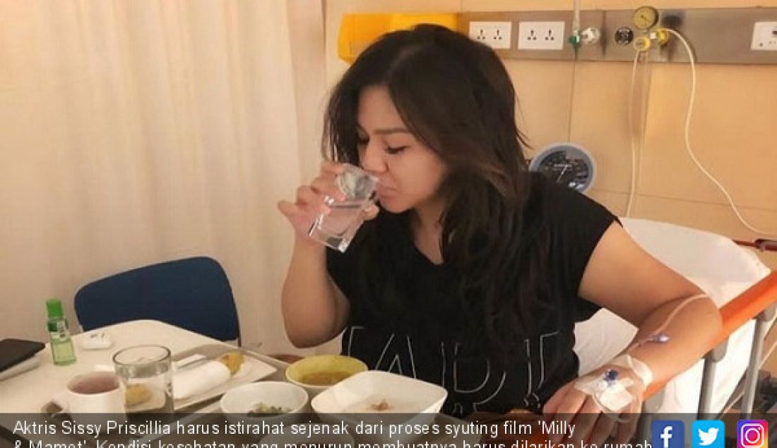 Aktris Sissy Priscillia harus istirahat sejenak dari proses syuting film 'Milly & Mamet'. Kondisi kesehatan yang menurun membuatnya harus dilarikan ke rumah sakit. Kabar kurang enak itu disampaikan Sissy lewat akun Instagram. - JPNN.com