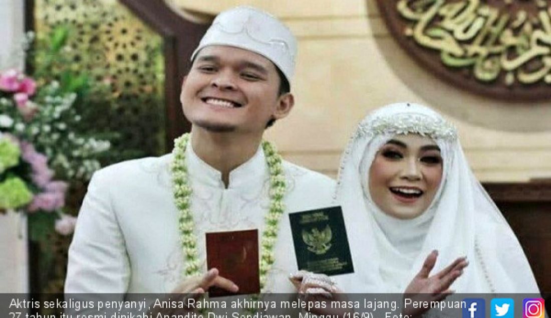 Aktris sekaligus penyanyi, Anisa Rahma akhirnya melepas masa lajang. Perempuan 27 tahun itu resmi dinikahi Anandito Dwi Sepdiawan, Minggu (16/9). - JPNN.com