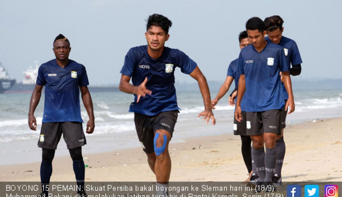 BOYONG 15 PEMAIN: Skuat Persiba bakal boyongan ke Sleman hari ini (18/9). Muhammad Rokani dkk melakukan latihan terakhir di Pantai Kemala, Senin (17/9). - JPNN.com