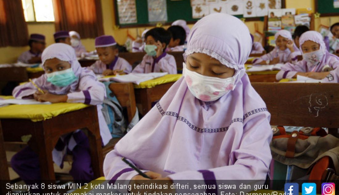 Sebanyak 8 siswa MIN 2 kota Malang terindikasi difteri, semua siswa dan guru dianjurkan untuk memakai masker untuk tindakan pencegahan. - JPNN.com