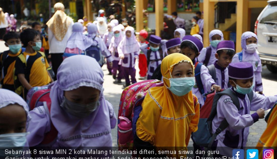 Sebanyak 8 siswa MIN 2 kota Malang terindikasi difteri, semua siswa dan guru dianjurkan untuk memakai masker untuk tindakan pencegahan. - JPNN.com