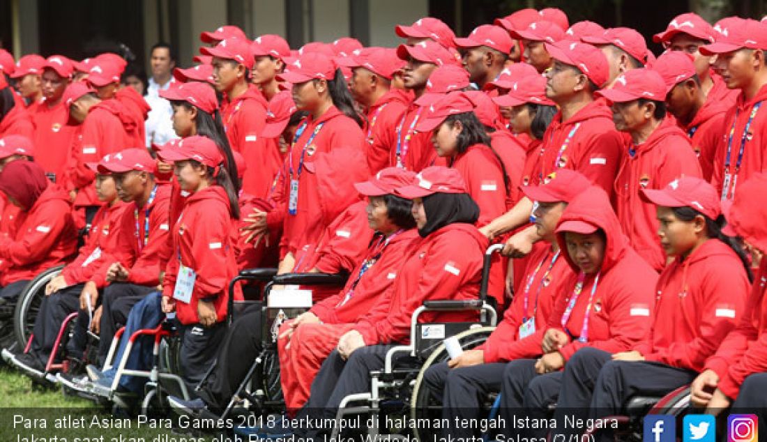 Para atlet Asian Para Games 2018 berkumpul di halaman tengah Istana Negara Jakarta saat akan dilepas oleh Presiden Joko Widodo, Jakarta, Selasa (2/10). - JPNN.com