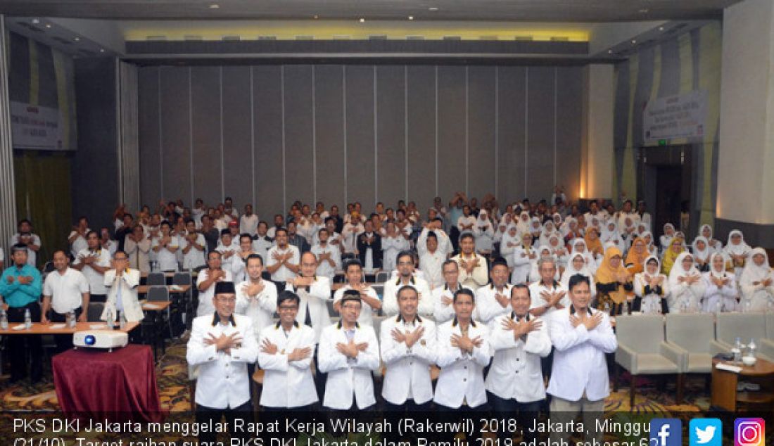 PKS DKI Jakarta menggelar Rapat Kerja Wilayah (Rakerwil) 2018, Jakarta, Minggu (21/10). Target raihan suara PKS DKI Jakarta dalam Pemilu 2019 adalah sebesar 62 persen atau sekitar 65 kursi di tingkat DPRD DKI. - JPNN.com