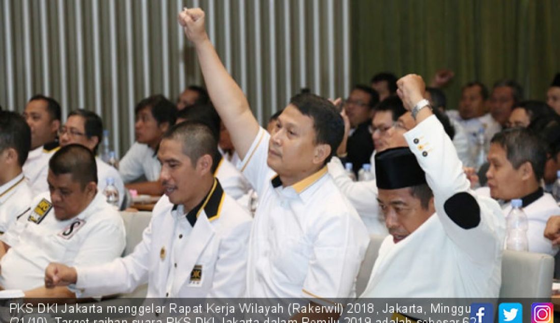 PKS DKI Jakarta menggelar Rapat Kerja Wilayah (Rakerwil) 2018, Jakarta, Minggu (21/10). Target raihan suara PKS DKI Jakarta dalam Pemilu 2019 adalah sebesar 62 persen atau sekitar 65 kursi di tingkat DPRD DKI. - JPNN.com