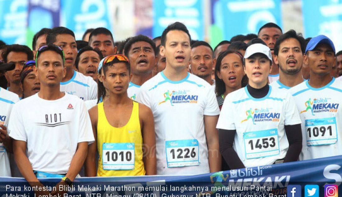 Para kontestan Blibli Mekaki Marathon memulai langkahnya menelusuri Pantai Mekaki, Lombok Barat, NTB, Minggu (28/10). Gubernur NTB, Bupati Lombok Barat, Wulan Guritno dan Ben Joshua, Blibli Mekaki Marathon 2018 ini diikuti 1.500 peserta, 1.000 untuk kategori 5km dan 500 peserta untuk 10km. - JPNN.com