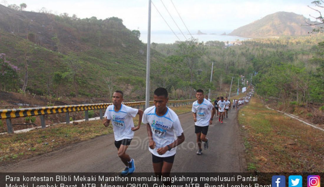 Para kontestan Blibli Mekaki Marathon memulai langkahnya menelusuri Pantai Mekaki, Lombok Barat, NTB, Minggu (28/10). Gubernur NTB, Bupati Lombok Barat, Wulan Guritno dan Ben Joshua, Blibli Mekaki Marathon 2018 ini diikuti 1.500 peserta, 1.000 untuk kategori 5km dan 500 peserta untuk 10km. - JPNN.com