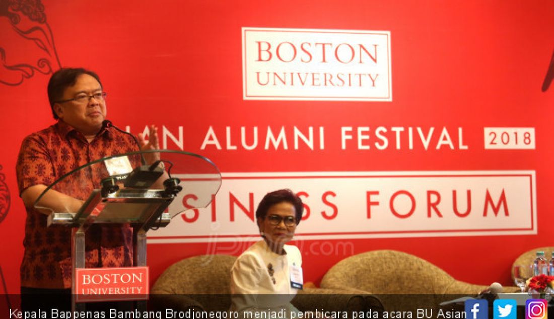 Kepala Bappenas Bambang Brodjonegoro menjadi pembicara pada acara BU Asian Alumni Festival 2018, Jakarta, Sabtu (3/11). - JPNN.com