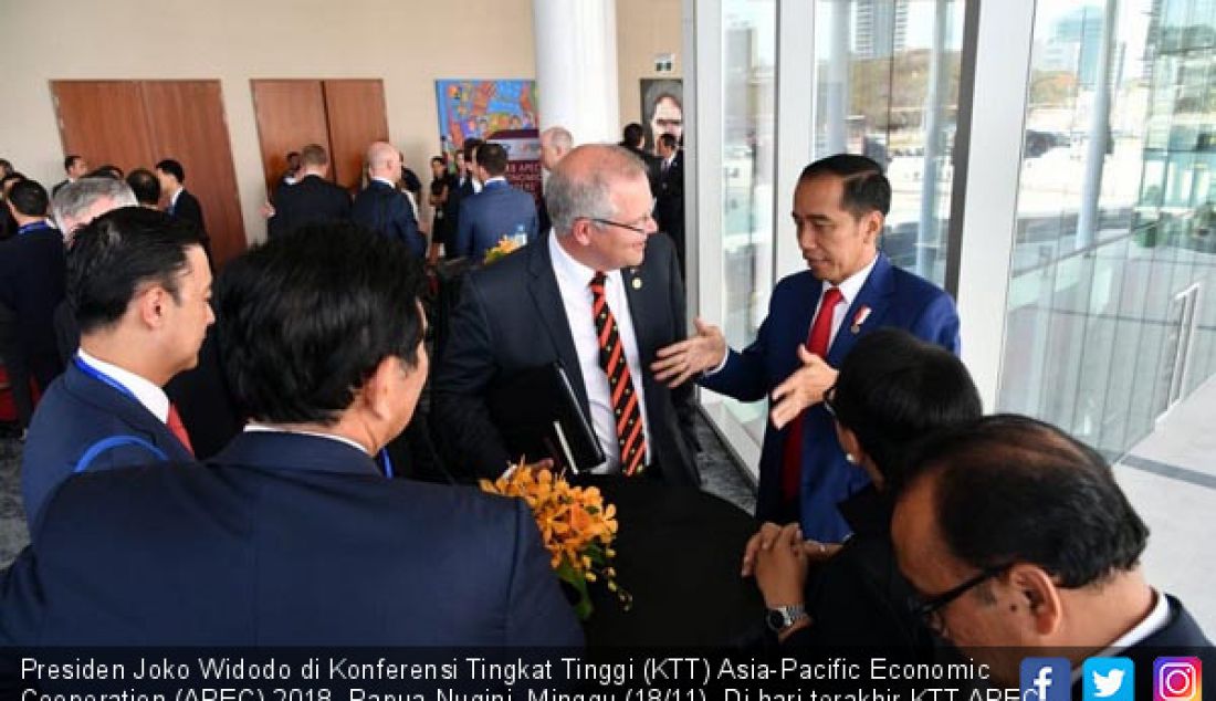 Presiden Joko Widodo di Konferensi Tingkat Tinggi (KTT) Asia-Pacific Economic Cooperation (APEC) 2018, Papua Nugini, Minggu (18/11). Di hari terakhir KTT APEC 2018, Jokowi berbicara pembangunan infrastruktur di kawasan. - JPNN.com