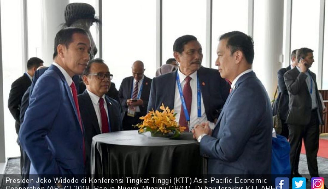 Presiden Joko Widodo di Konferensi Tingkat Tinggi (KTT) Asia-Pacific Economic Cooperation (APEC) 2018, Papua Nugini, Minggu (18/11). Di hari terakhir KTT APEC 2018, Jokowi berbicara pembangunan infrastruktur di kawasan. - JPNN.com