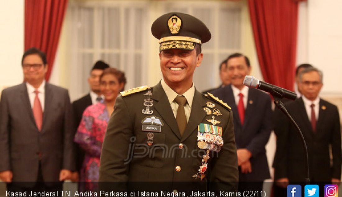 Kasad Jenderal TNI Andika Perkasa di Istana Negara, Jakarta, Kamis (22/11). Andika mengantikan Jenderal TNI Mulyono. - JPNN.com