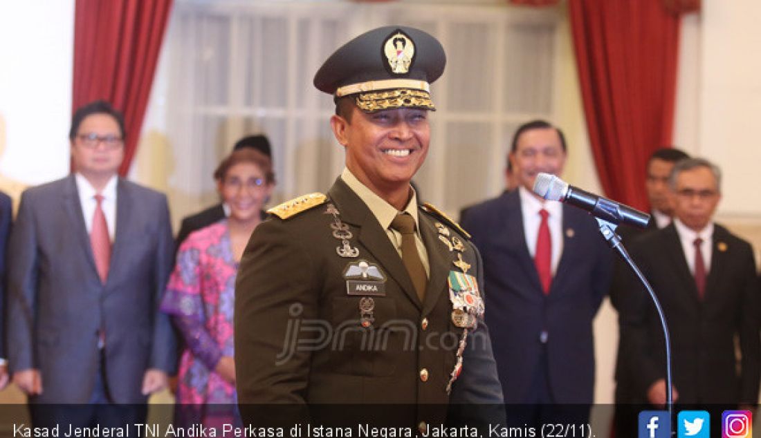 Kasad Jenderal TNI Andika Perkasa di Istana Negara, Jakarta, Kamis (22/11). Andika mengantikan Jenderal TNI Mulyono. - JPNN.com