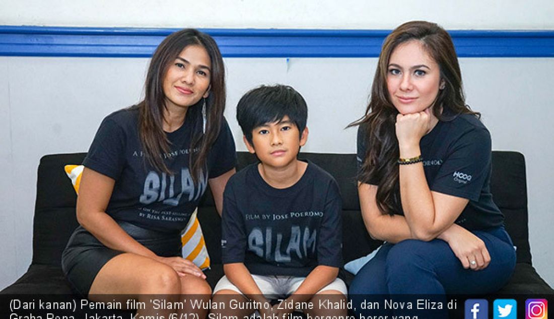 (Dari kanan) Pemain film 'Silam' Wulan Guritno, Zidane Khalid, dan Nova Eliza di Graha Pena, Jakarta, Kamis (6/12). Silam adalah film bergenre horor yang diadaptasi dari novel berjudul sama. - JPNN.com