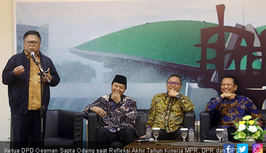 Ketua DPD Oesman Sapta Odang saat Refleksi Akhir Tahun Kinerja MPR, DPR dan DPD, Jakarta, Selasa (18/13). - JPNN.com