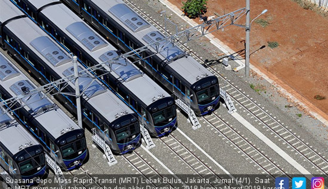 Suasana depo Mass Rapid Transit (MRT) Lebak Bulus, Jakarta, Jumat (4/1). Saat ini MRT memasuki tahap ujicoba dari akhir Desember 2018 hingga Maret 2019 karena Moda Raya Terpadu itu rencananya akan beroperasi pada Maret 2019. - JPNN.com