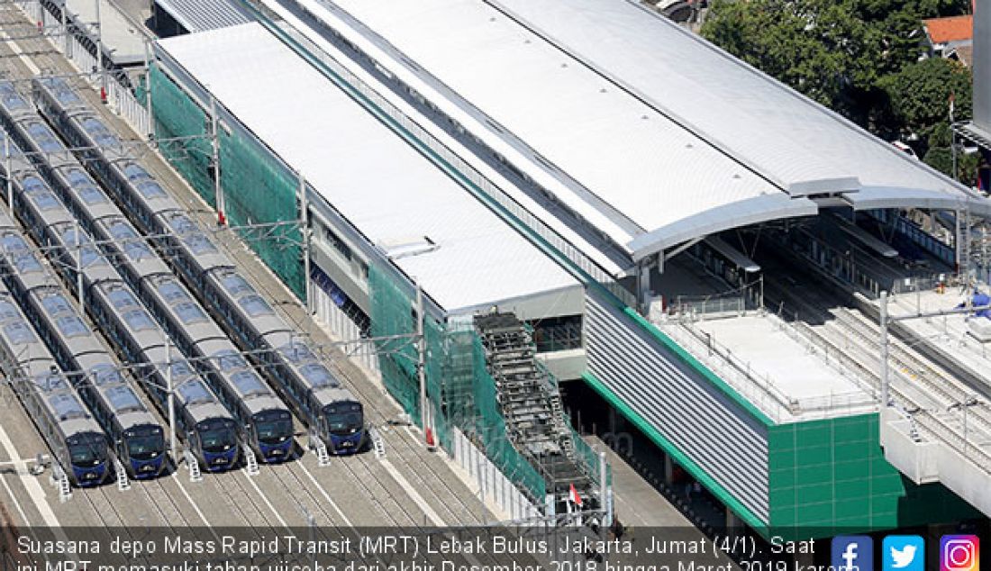 Suasana depo Mass Rapid Transit (MRT) Lebak Bulus, Jakarta, Jumat (4/1). Saat ini MRT memasuki tahap ujicoba dari akhir Desember 2018 hingga Maret 2019 karena Moda Raya Terpadu itu rencananya akan beroperasi pada Maret 2019. - JPNN.com