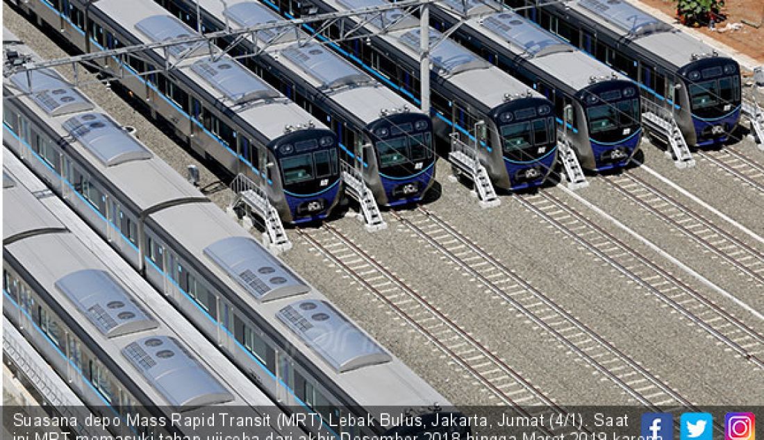 Suasana depo Mass Rapid Transit (MRT) Lebak Bulus, Jakarta, Jumat (4/1). Saat ini MRT memasuki tahap ujicoba dari akhir Desember 2018 hingga Maret 2019 karena Moda Raya Terpadu itu rencananya akan beroperasi pada Maret 2019. - JPNN.com